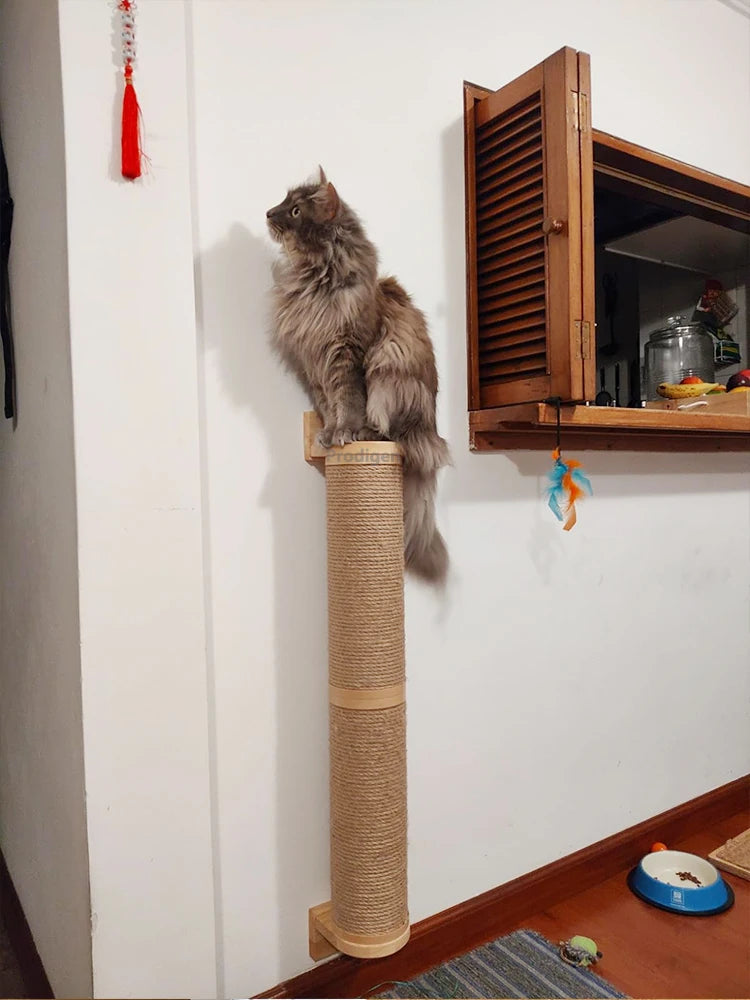 Griffoir Murale en Bois pour Chats – Arbre à Gratter Multi-Fonctions avec Colonnes Épaisses - 🐾 Miaou & Co