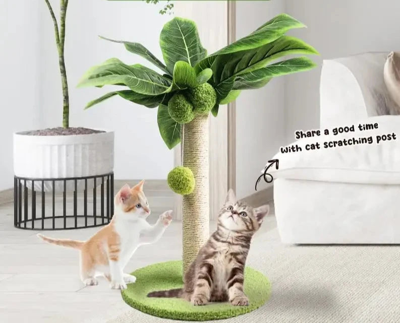 Griffoir pour Chaton avec Feuilles Décoratives – Poteau en Sisal pour Intérieur - 🐾 Miaou & Co